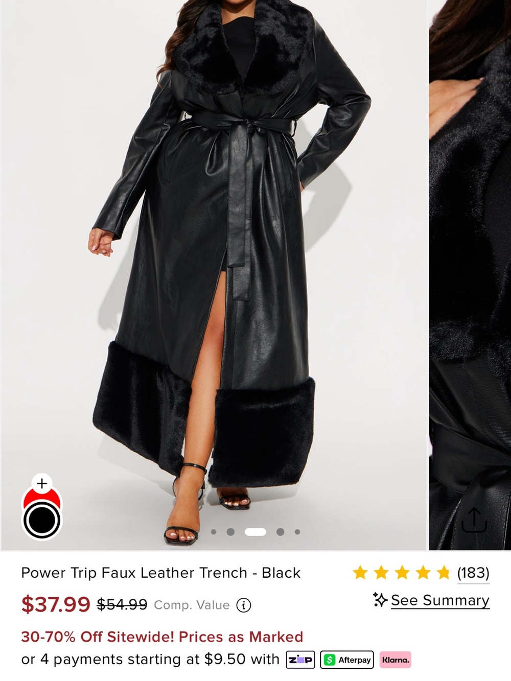 Fashion Nova Power Trip Faux Leather Trench Coat - Black